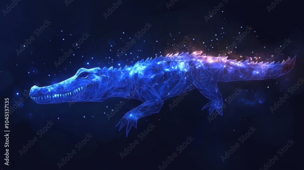 Wall mural crocodile. low poly blue. polygonal abstract illustration of animal. in the form of a starry sky or 