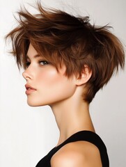 Hair model woman with short and wild shag hairstyle