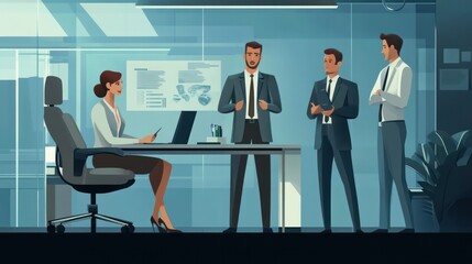 Fototapeta premium professional business team, focused business professionals discussing important tasks and strategies in a formal setting illustrations