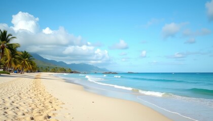 Fototapeta premium Tranquil beach paradise under a clear sky