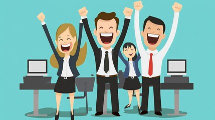 successful business team, business professionals celebrating a successful project with joy and excitement illustrations