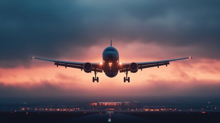 Airplane Taking Off Against Dramatic Sky