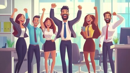 Fototapeta premium successful business team, happy professionals celebrating a successful project in a dynamic office environment illustrations