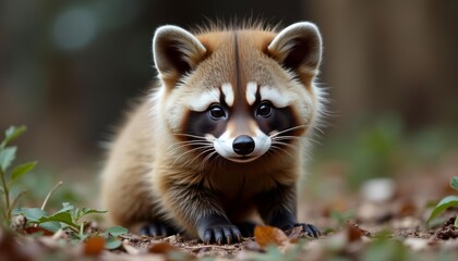 Naklejka premium Curious raccoon in the wild