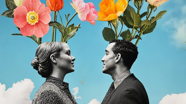 Composite collage image of funny people psychotherapy flowers bloom growing mind knowledge billboard comics zine minimal Video