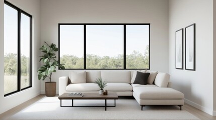 Fototapeta premium Bright and Airy Living Room with Large Windows