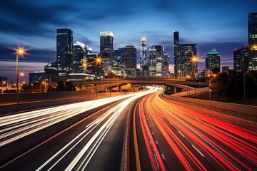 The motion blur of a busy urban highway city architecture metropolis.