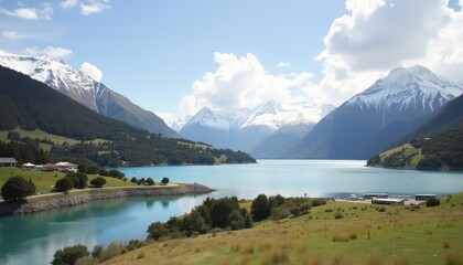 Obraz premium Tranquil mountain lake under a clear sky