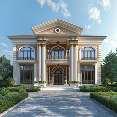 Obraz premium Beautiful Modern Luxury Mansion, Contemporary Architectural Design with Expansive Outdoor Space and High-End Features