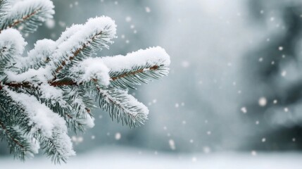 Close-Up of Pine Tree Branches Dusted with Snow
