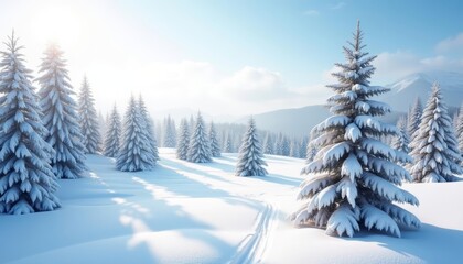 Fototapeta premium Snowy serenity A winter wonderland of evergreens