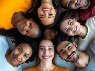 Obraz premium A group of young people laying in a circle smiling at the camera