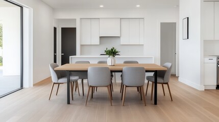 Contemporary Dining Room with Wooden Table
