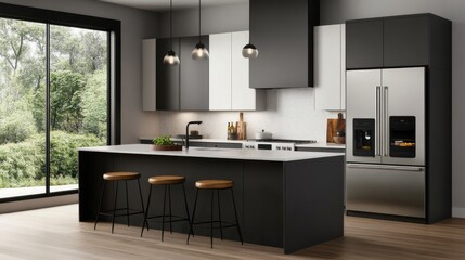 Modern Kitchen with Sleek Cabinetry and Island Design