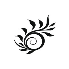 Naklejka premium A black floral or leaf-like decorative design with curving lines and swirls