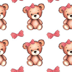 Fototapeta premium Teddy bear seamless pattern design. Cute baby Teddy bear pattern