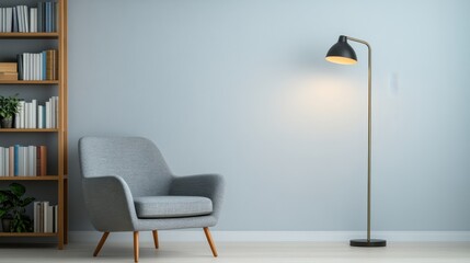 Fototapeta premium Cozy Reading Nook with Brass Floor Lamp