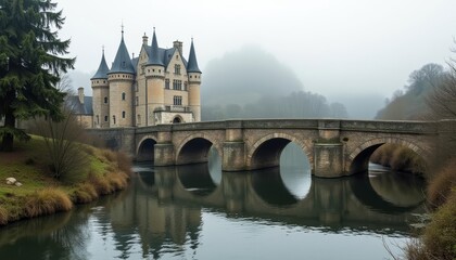 Obraz premium Enchanted Castle Bridge a timeless fairytale scene
