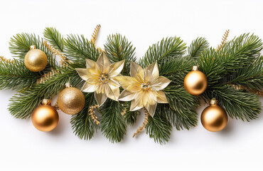 Obraz premium New Year and Christmas border design isolated on white background, fir tree branches