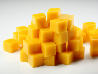 Sliced mango on white backdrop, fresh and colorful presentation