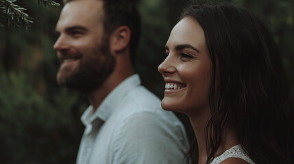Fototapeta premium Couple Walking in a Garden - Face Close-Up