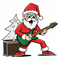Obraz premium Rockin' Santa Claus Shredding the Electric Guitar at Christmas Concert on a white background