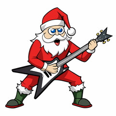 Rockin' Santa Claus Shredding the Electric Guitar at Christmas Concert on a white background