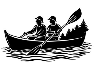 two people canoeing silhouette vector art