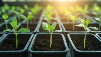 Greenhouse with Growing Vegetable Seedlings in Pots