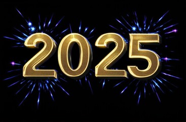 2025 Celebration with Fireworks and Bokeh Lights. Ideal for New Year greeting cards, party invitations, or promotional materials for 2025 events.