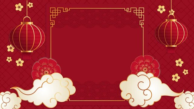 Lunar New Year Chinese New Year holiday greeting card celebration decoration oriental animation background Gold and red elements