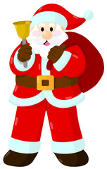 Santa Claus with a gift bag and a bell