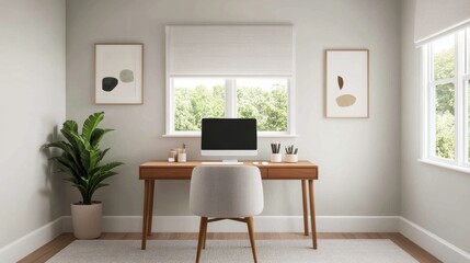 Modern Home Office with Simple Desk and Personal Touches