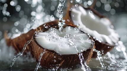 Fresh Coconut Water Splashing  Tropical Fruit  Healthy Drink  Summer Beverage  Exotic Frui