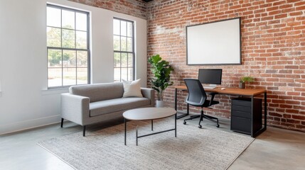 Fototapeta premium Modern Industrial Office Space with Brick Walls