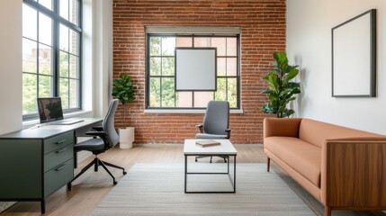 Fototapeta premium Contemporary Office with Exposed Brick Interior