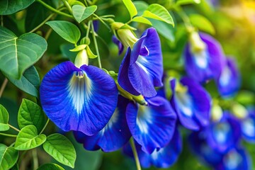 Extreme close-up of Clitoria ternatea or Butterfly pea flowers in the garden