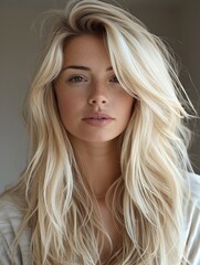 Fototapeta premium Beautiful blond woman. haircut straight long hair.