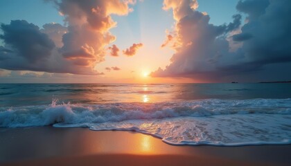 Fototapeta premium Sunsets golden glow meets the oceans embrace