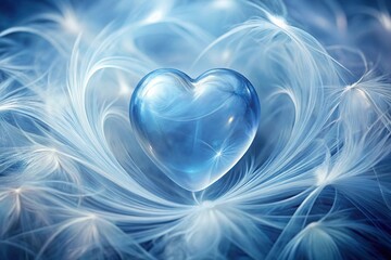 Obraz premium Extreme close-up of delicate translucent heart surrounded by swirling blue and white wisps, evoking tranquility, fragility, and purity