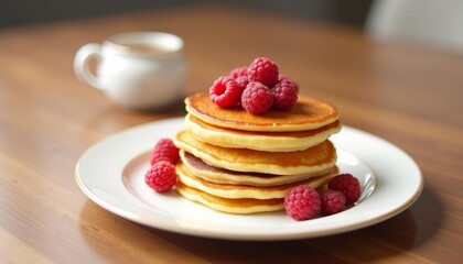  Delicious pancake stack with fresh raspberries perfect for a cozy breakfast