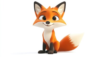 Obraz premium Adorable cartoon fox showcasing intelligence and cleverness illustrated in 2D with a clipping path and shadow on a white background