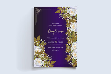 WEDDING INVITATION FRAME WITH FLOWER DECORATIONS AND FRESH LEAVES