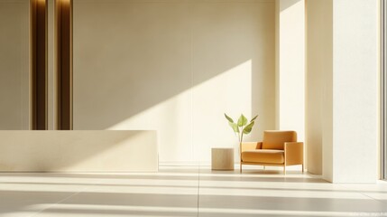 Modern Minimalist Lobby Interior Design with White Walls and Sunlit Floor