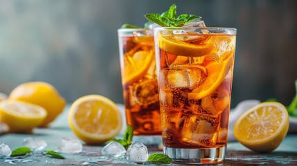 Iced Tea with Lemon and Mint Refreshing Summer Drink