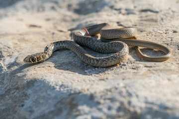 A young Western whip snake hatchling (Coluber viridiflavus carbonarius) in the island of Malta.