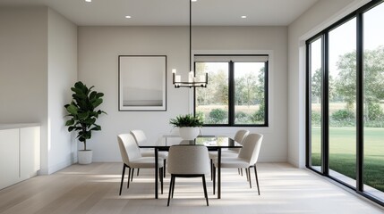 Fototapeta premium Modern Dining Area with Glass Table and Stylish Chairs