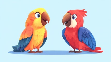 Fototapeta premium A cartoon parrot engaging in a conversation 2D illustration