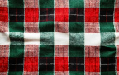 Plaid Fabric: Classic holiday plaid pattern with red, green, and white stripes. 