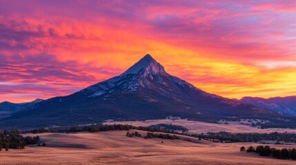 Fototapeta premium Majestic Mountain Peak at Fiery Sunset